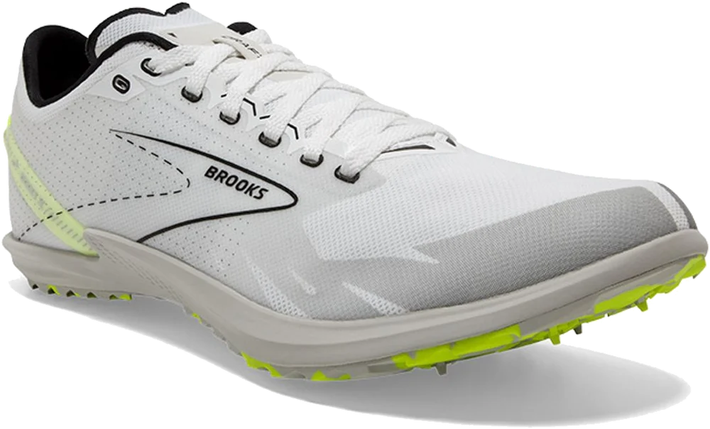 Brooks Draft XC spikeless cross-country flat in white with a volt green outsole