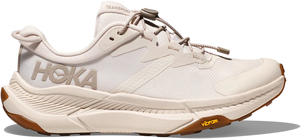 HOKA Transport everyday shoe in cream with a gum Vibram outsole